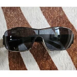 Vintage Authentic Y2K Prada SPS 52E Wrap Around Shield Black Rave Sunglasses